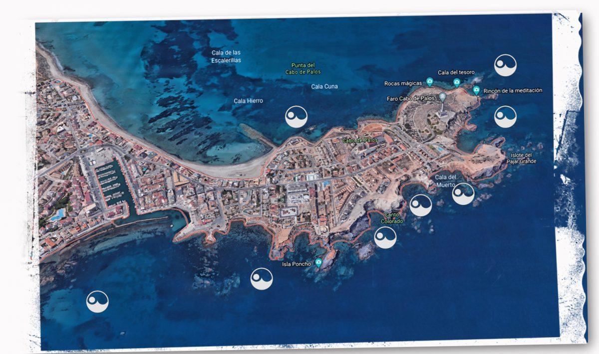 mapa inmersiones fuera de la reserva de cabo de palos